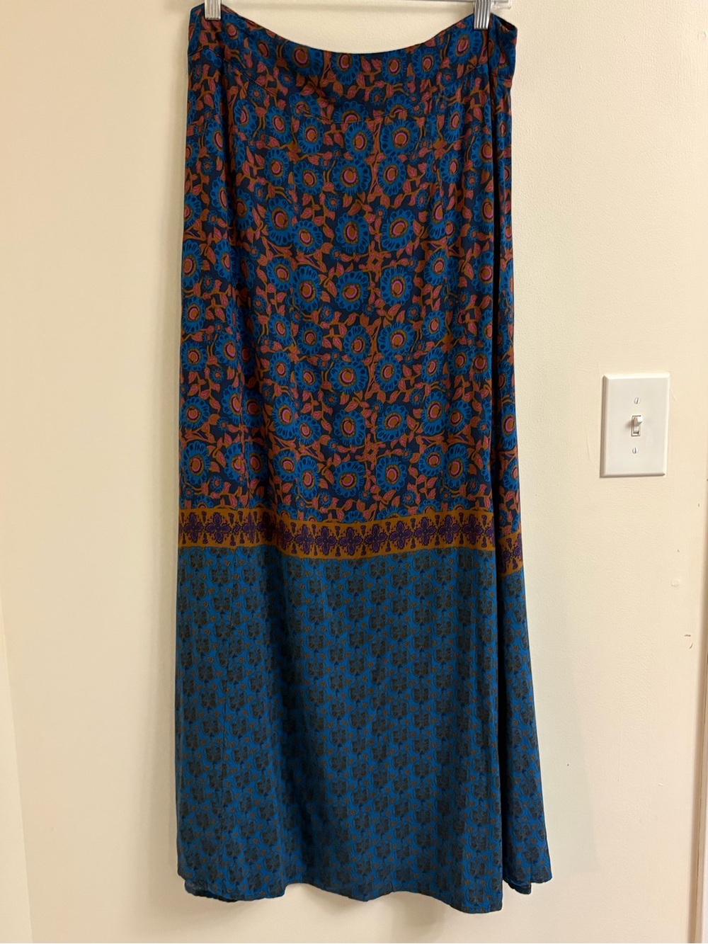 Natural Life Amy Maxi Skirt Teal Boho Floral large Bohemian Art to wear eclectic - Picture 2 of 12